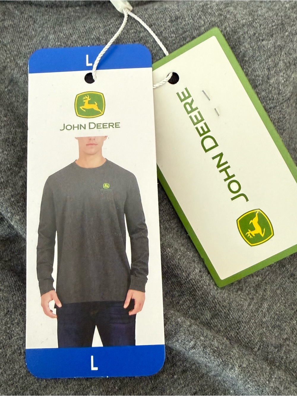 John Deere Long Sleeve T-Shirt Embroidered Logo Crew Neck, Gray, Men’s Size L